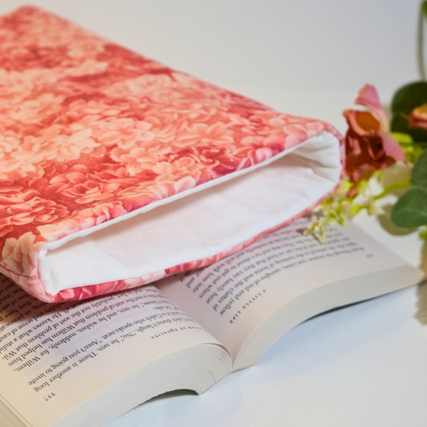 Floral White and pink Book Sleeve Book Cover Book Protector